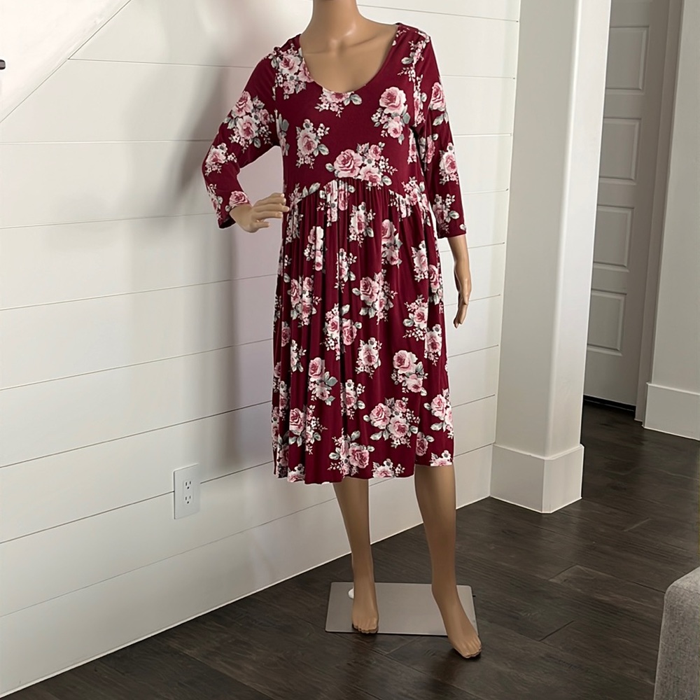 Agnes & Dora Burgundy MIDI Dress